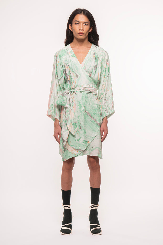 LOUISE MARBLE WRAP DRESS GREEN | Permanentvacationclothing LOUISE MARBLE WRAP DRESS GREEN | Permanentvacationclothing