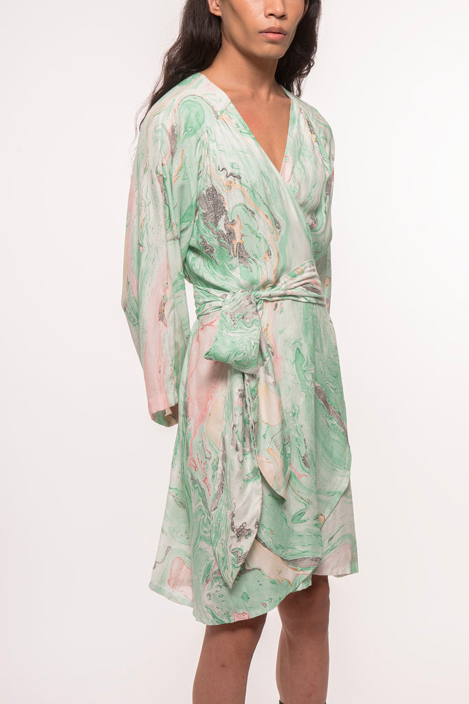 LOUISE MARBLE WRAP DRESS GREEN | Permanentvacationclothing LOUISE MARBLE WRAP DRESS GREEN | Permanentvacationclothing