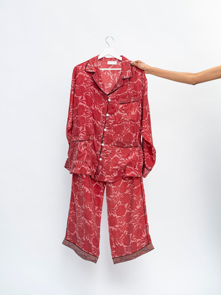 PLUME SILK PYJAMA RED FLOWER