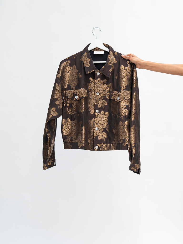 BROWN FLOWER BROCADE JACKET