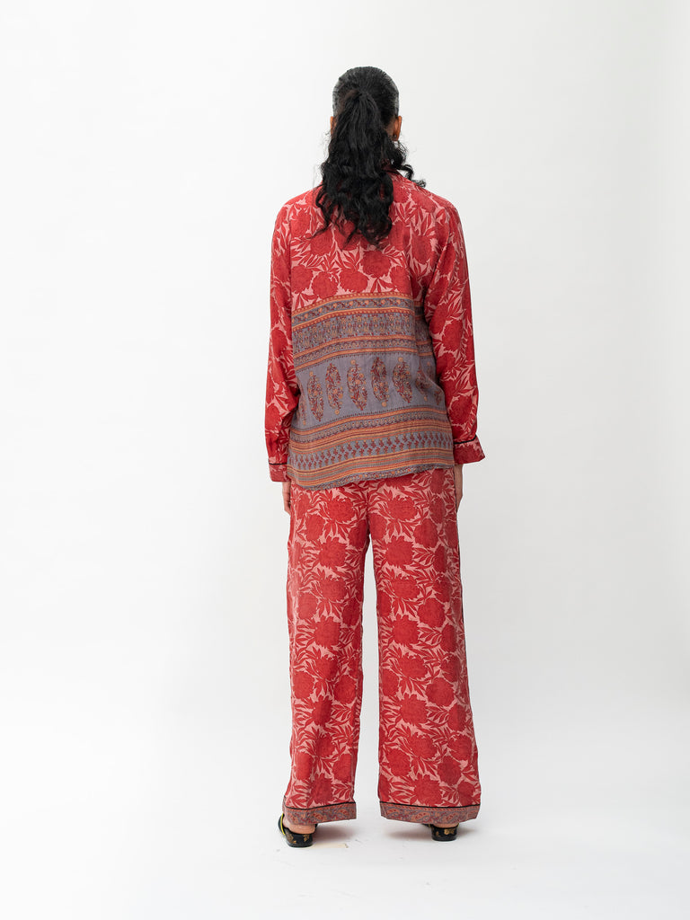 PLUME SILK PYJAMA RED FLOWER