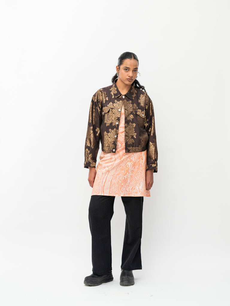 BROWN FLOWER BROCADE JACKET