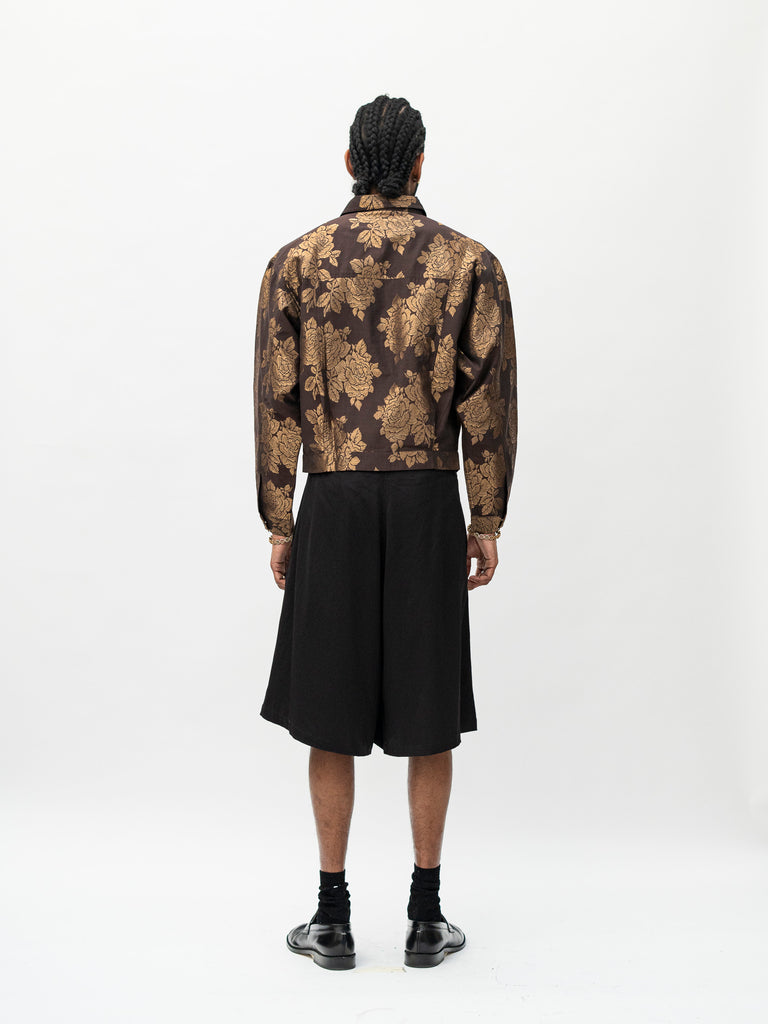 BROWN FLOWER BROCADE JACKET