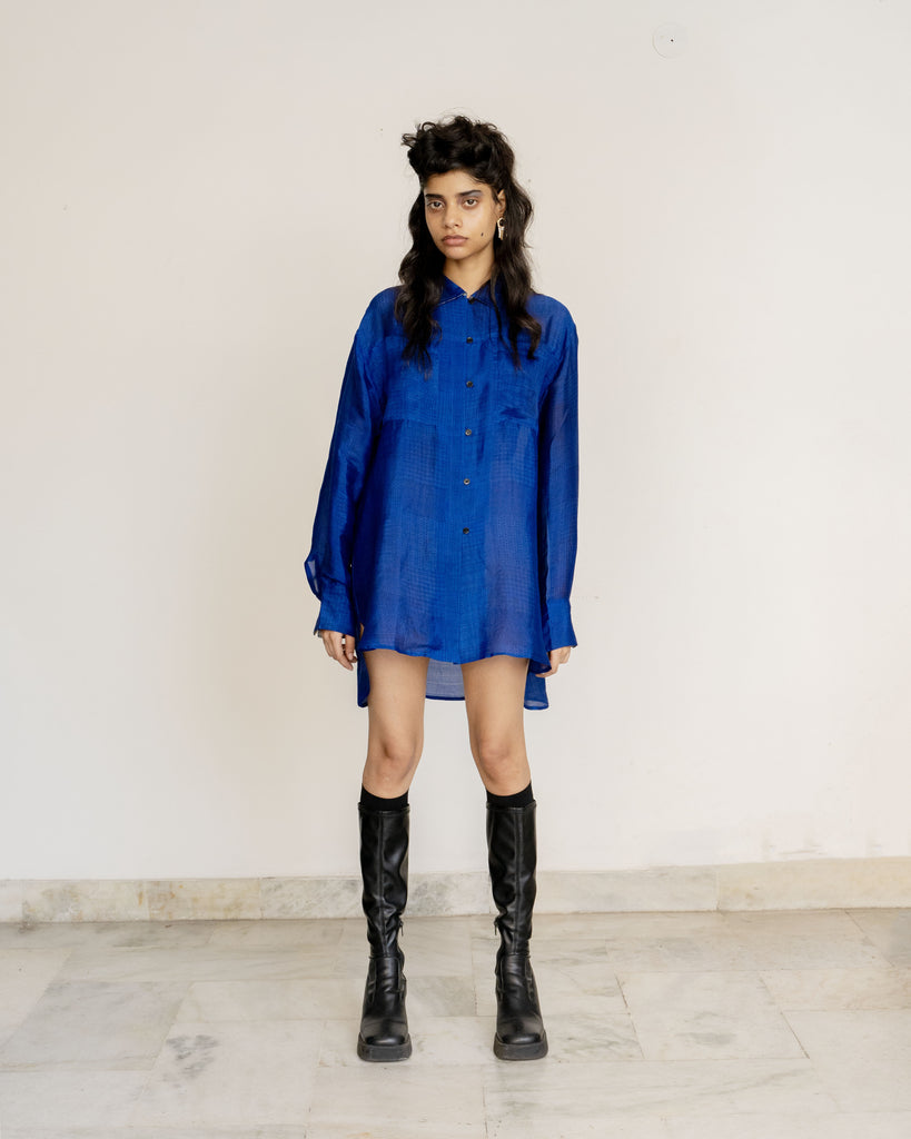 YAN OVERSIZED SILK SHIRT DEEP BLUE