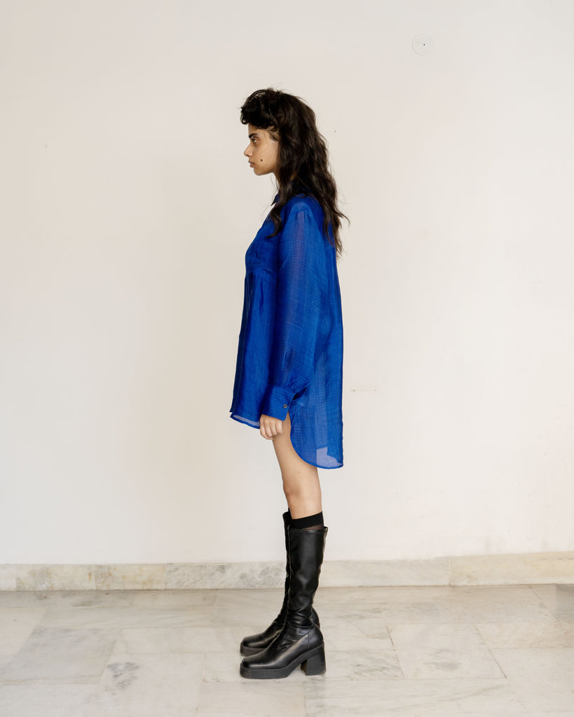 YAN OVERSIZED SILK SHIRT DEEP BLUE