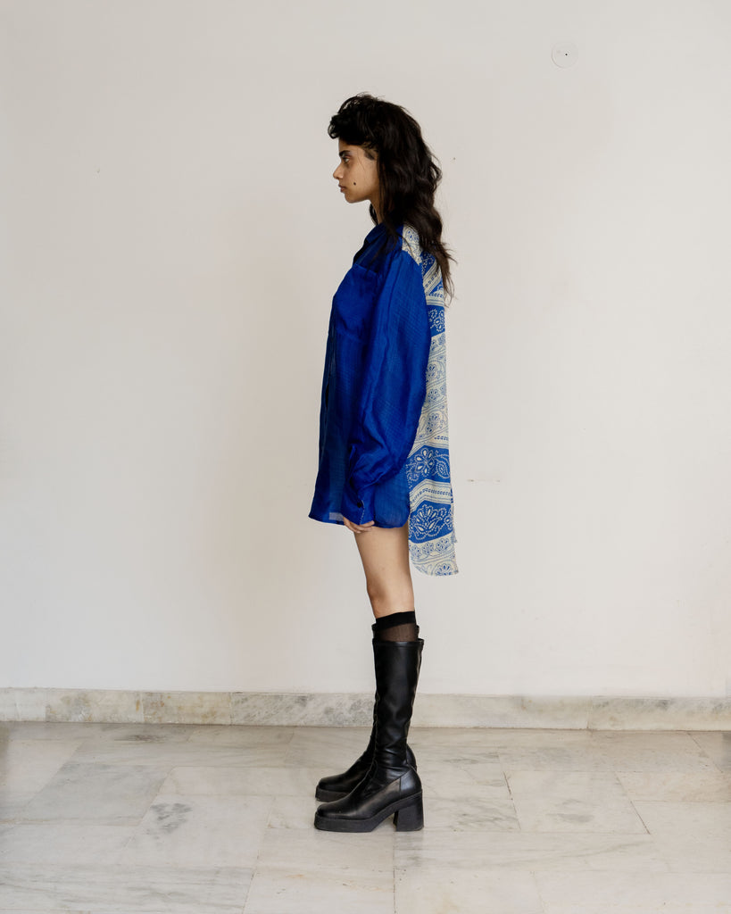 YAN OVERSIZED SILK SHIRT DEEP BLUE