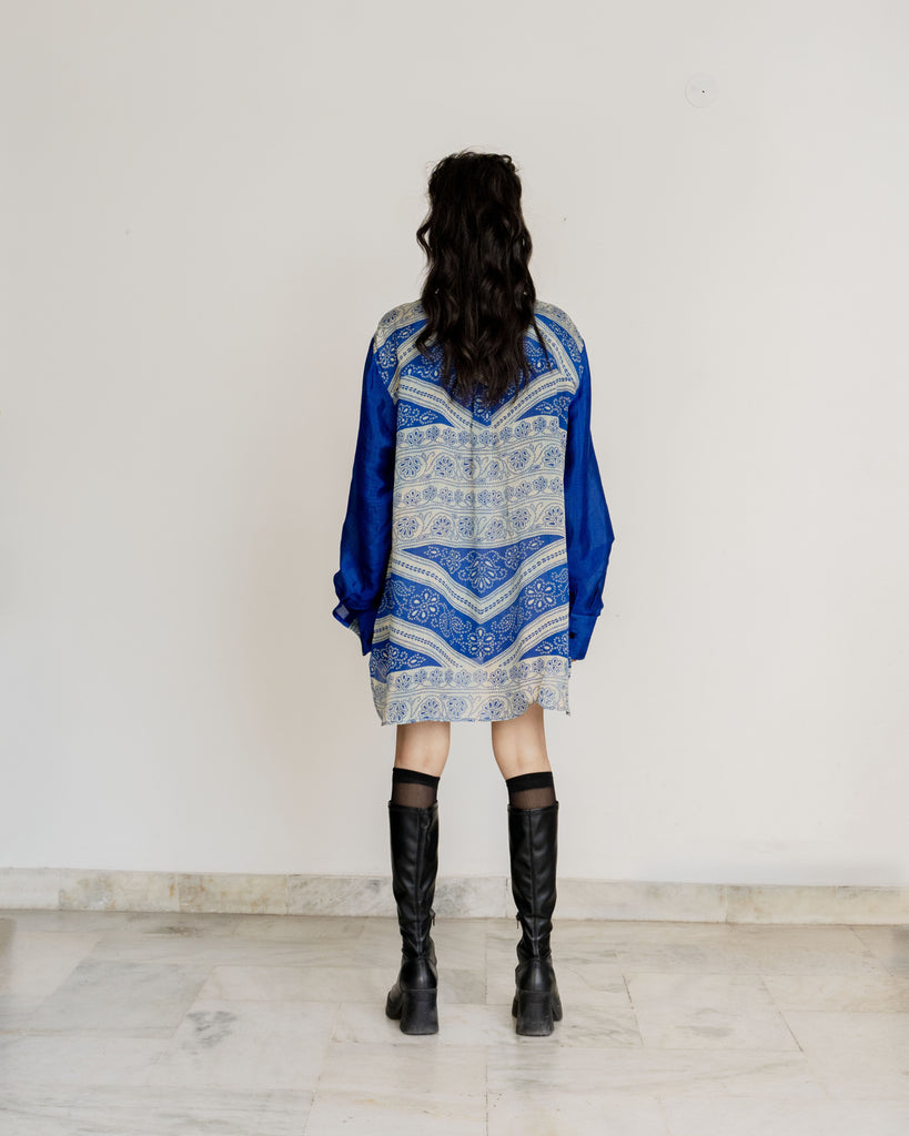 YAN OVERSIZED SILK SHIRT DEEP BLUE