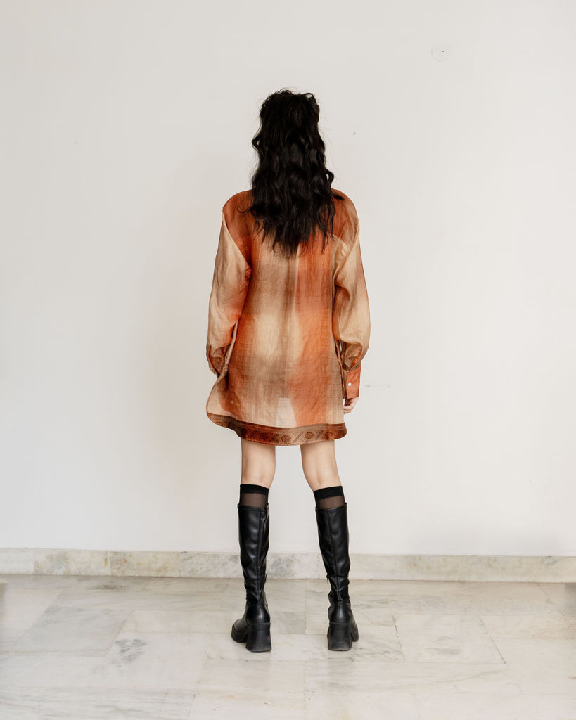 YAN OVERSIZED SILK SHIRT GRADIENT CHECK