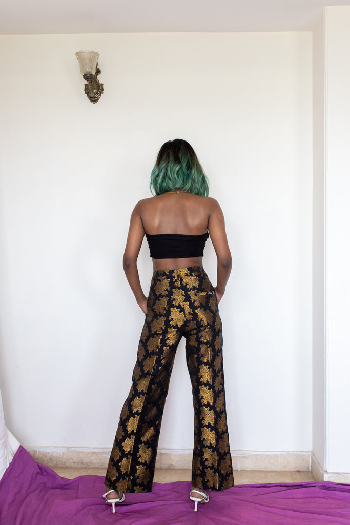 FLOWER BROCADE TROUSERS